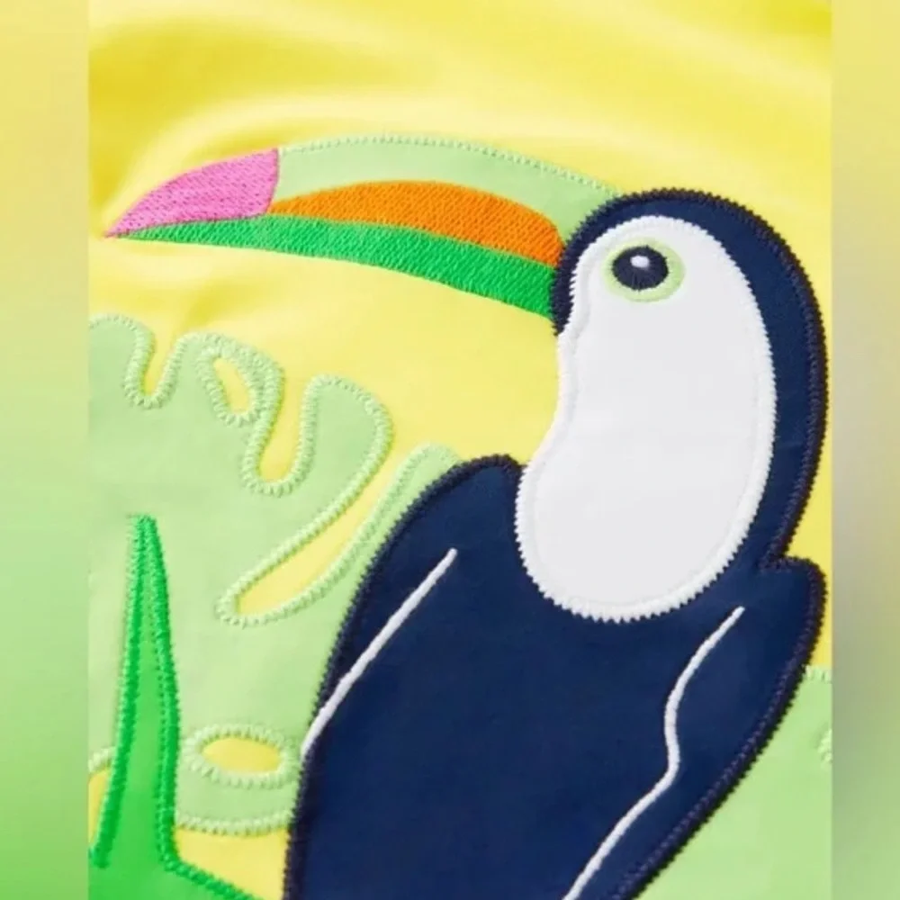 Pool Beach Rashguard Swim Guard Embroidered Toucan - Aloha - Yellow